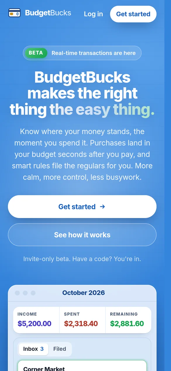 The BudgetBucks landing page on a phone.